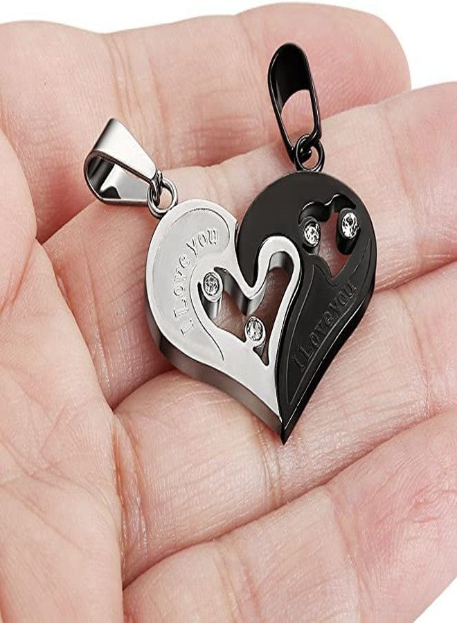 MEENAZ Pendant for Men Boys boyfriend bf gf girlfriend Silver Black Heart Pendants For Men Silver Black love Shape Pendants with Chian for Men Birthday Gift for Men Boys Anniversary Gift Husband -84 - Image 3
