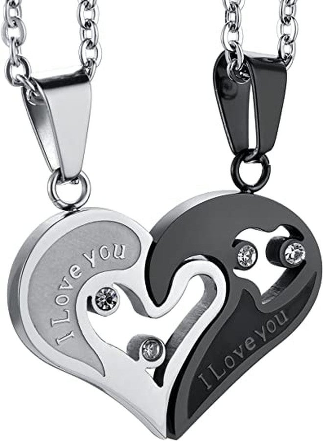 MEENAZ Pendant for Men Boys boyfriend bf gf girlfriend Silver Black Heart Pendants For Men Silver Black love Shape Pendants with Chian for Men Birthday Gift for Men Boys Anniversary Gift Husband -84 - Image 2