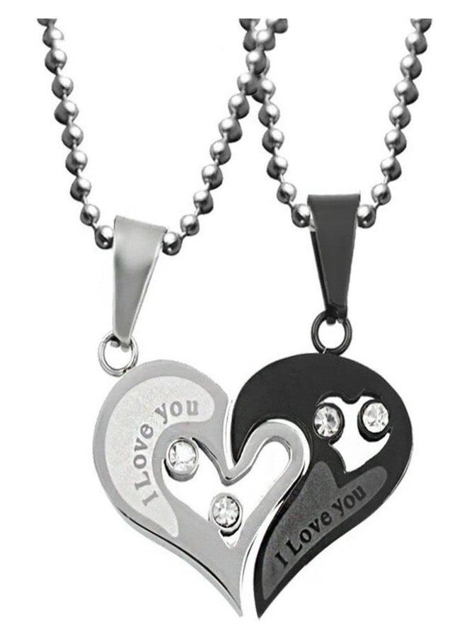 MEENAZ Pendant for Men Boys boyfriend bf gf girlfriend Silver Black Heart Pendants For Men Silver Black love Shape Pendants with Chian for Men Birthday Gift for Men Boys Anniversary Gift Husband -84 - Image 4