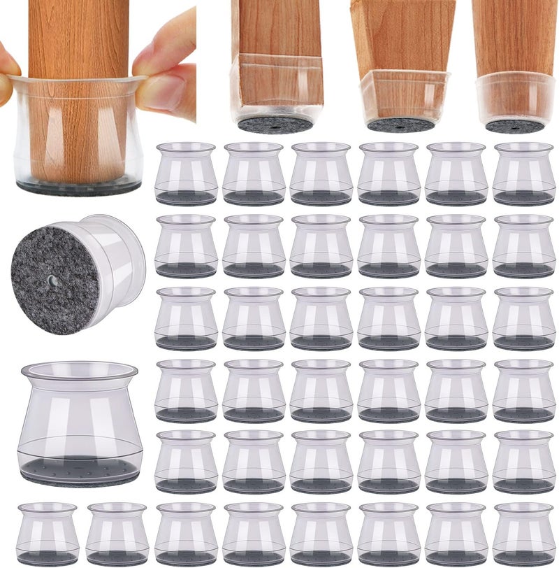 BUMACO 40Pcs Chair Leg Floor Protectors Chair Leg Protectors for Hardwood Floors Silicone Pads Covers to Protect Floors Universal L Clear Fit (1-5/16"~2") - Image 1