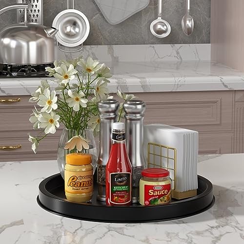 HGF Decorative Tray for Coffee Table, 13 Inch Lightweight Metal Round Trays for Kitchen Sink Counter Organizer Dining Centerpiece Table for Display Candle Vase, Black Round Tray for Decor - Image 4
