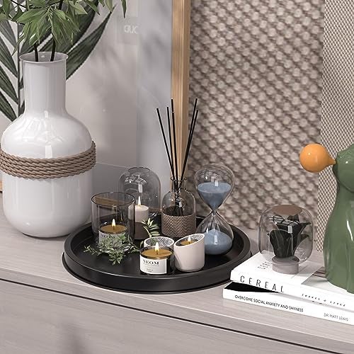 HGF Decorative Tray for Coffee Table, 13 Inch Lightweight Metal Round Trays for Kitchen Sink Counter Organizer Dining Centerpiece Table for Display Candle Vase, Black Round Tray for Decor - Image 5