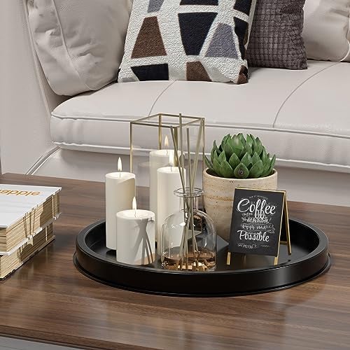 HGF Decorative Tray for Coffee Table, 13 Inch Lightweight Metal Round Trays for Kitchen Sink Counter Organizer Dining Centerpiece Table for Display Candle Vase, Black Round Tray for Decor - Image 3