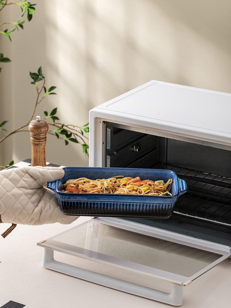 Kanwone Ceramic Baking Dishes Rectangular Lasagna Pans Casserole Dishes Bakeware Set for Cooking Kitchen Cake Dinner 9 x 13 Inches Stripe Series  Reactive Glazed Bright Blue - Image 5