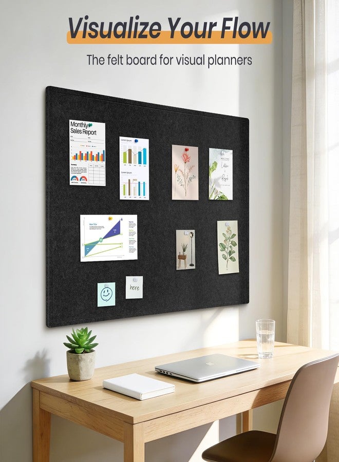 QUEENLINK Large Bulletin Board, 36" x 24" Foldable Felt Cork Board Alternative for Wall, 3' x 2' Decorative Pin Vision Board for Home Office School with Self-Adhesive Tape, 20 Push Pin - Black - Image 2