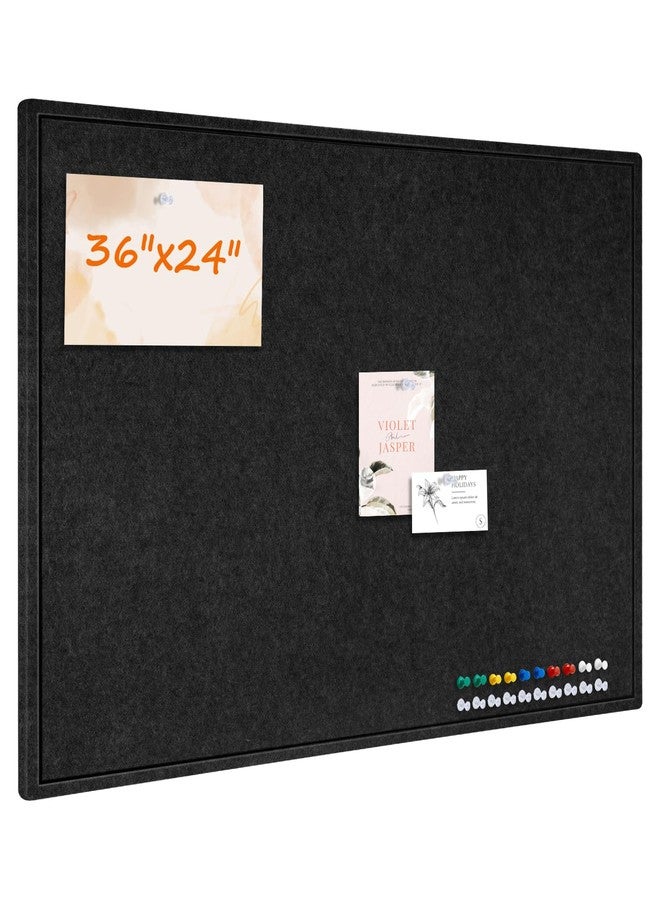 QUEENLINK Large Bulletin Board, 36" x 24" Foldable Felt Cork Board Alternative for Wall, 3' x 2' Decorative Pin Vision Board for Home Office School with Self-Adhesive Tape, 20 Push Pin - Black - Image 1