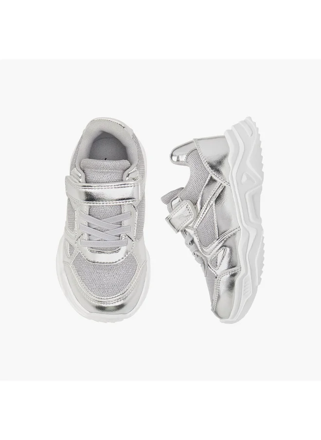 JUNIORS Girls Panelled Sneakers with Hook and Loop Closure