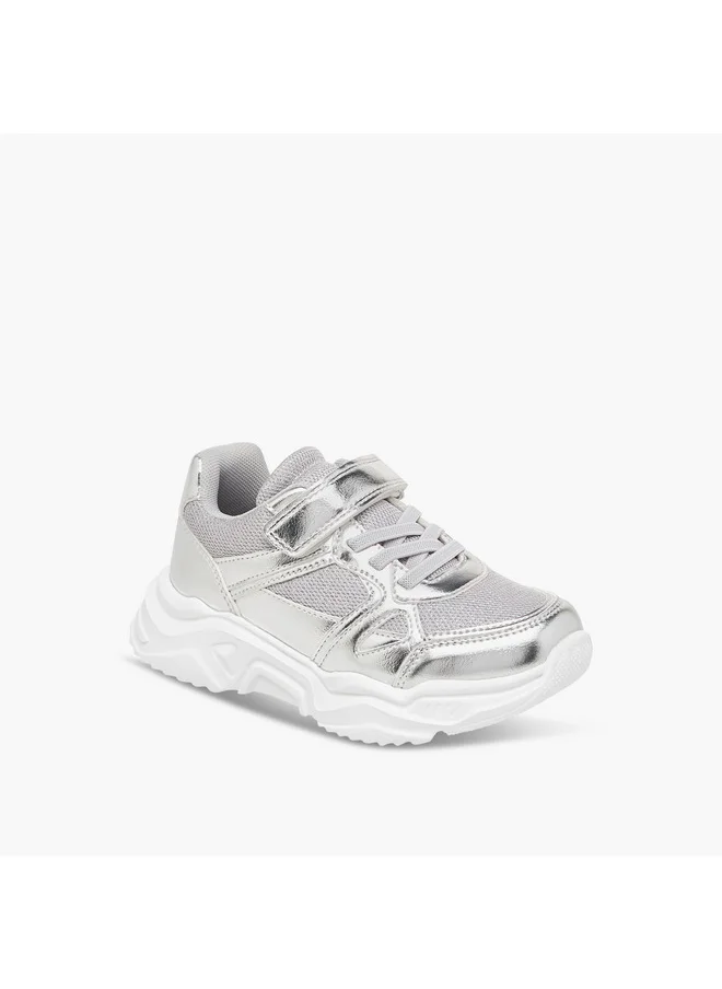 JUNIORS Girls Panelled Sneakers with Hook and Loop Closure