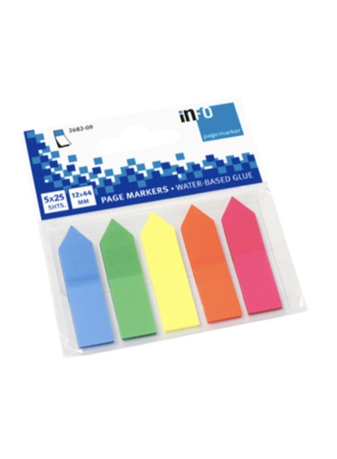 infonotes - Page markers, 5 colors, Transparent arrow shape,12*44mm, 25 Sheets