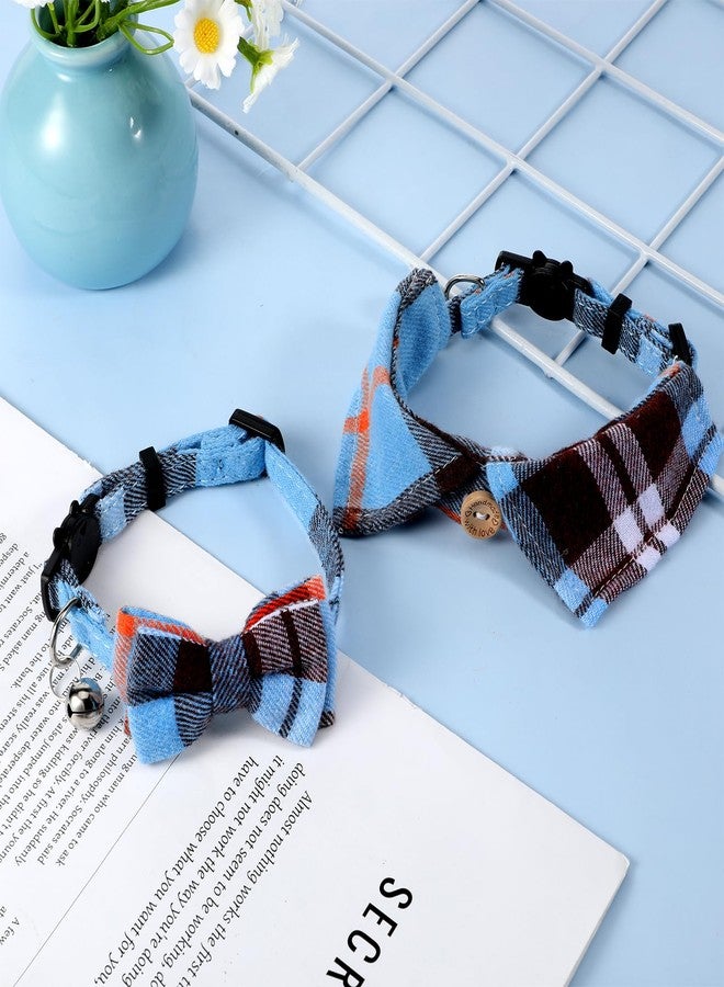 Macuezu 2 Pcs Plaid Cat Collars, Bowtie Cat Collar for Boy with Removable Shirt Collar, Cute Plaid Kitten Collars with Bell, Adjustable Size for Small Cats Boys - Image 2