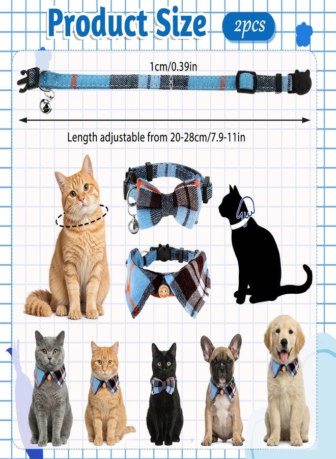 Macuezu 2 Pcs Plaid Cat Collars, Bowtie Cat Collar for Boy with Removable Shirt Collar, Cute Plaid Kitten Collars with Bell, Adjustable Size for Small Cats Boys - Image 3