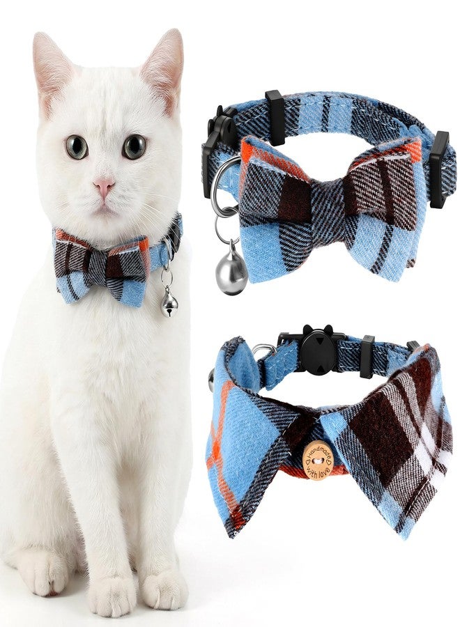 Macuezu 2 Pcs Plaid Cat Collars, Bowtie Cat Collar for Boy with Removable Shirt Collar, Cute Plaid Kitten Collars with Bell, Adjustable Size for Small Cats Boys - Image 1