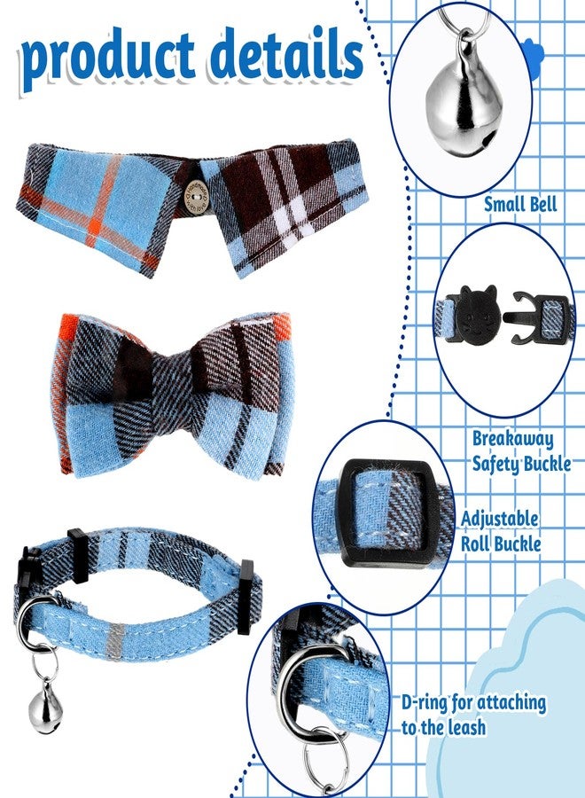 Macuezu 2 Pcs Plaid Cat Collars, Bowtie Cat Collar for Boy with Removable Shirt Collar, Cute Plaid Kitten Collars with Bell, Adjustable Size for Small Cats Boys - Image 4