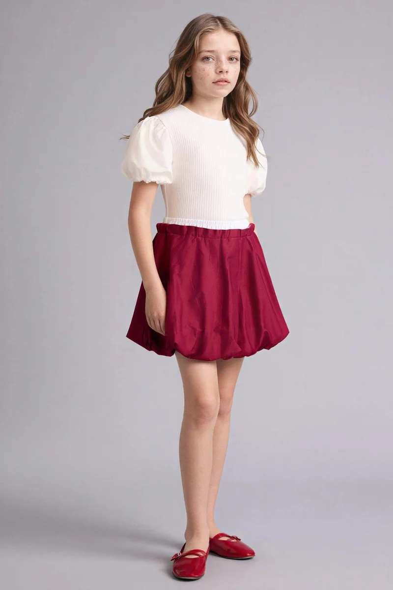 ديفاكتو Girl Regular Fit Crew Neck Ribbed T-Shirt