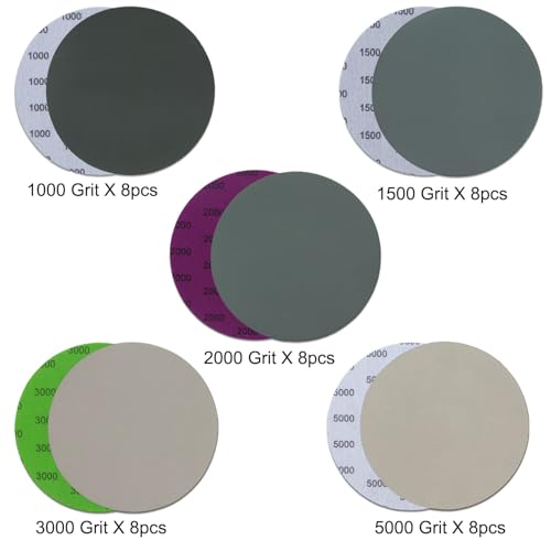 POLIWELL 6 Inch (150mm) Wet Dry Sanding Discs Assorted Grit 1000/1500/2000/3000/5000 with Interface Pad Waterproof Hook & Loop Sandpaper Silicon Carbide for Sanding Grinder Polishing, 40 Pack - Image 5