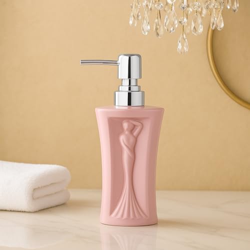 Whizzo® Light Luxury Mermaid Design Ceramic Lotion Bottle Liquid Soap Dispenser Home Hand sanitizer Shampoo Dispenser for Bathroom (360 ML, Pink, Mermaid) - Image 2