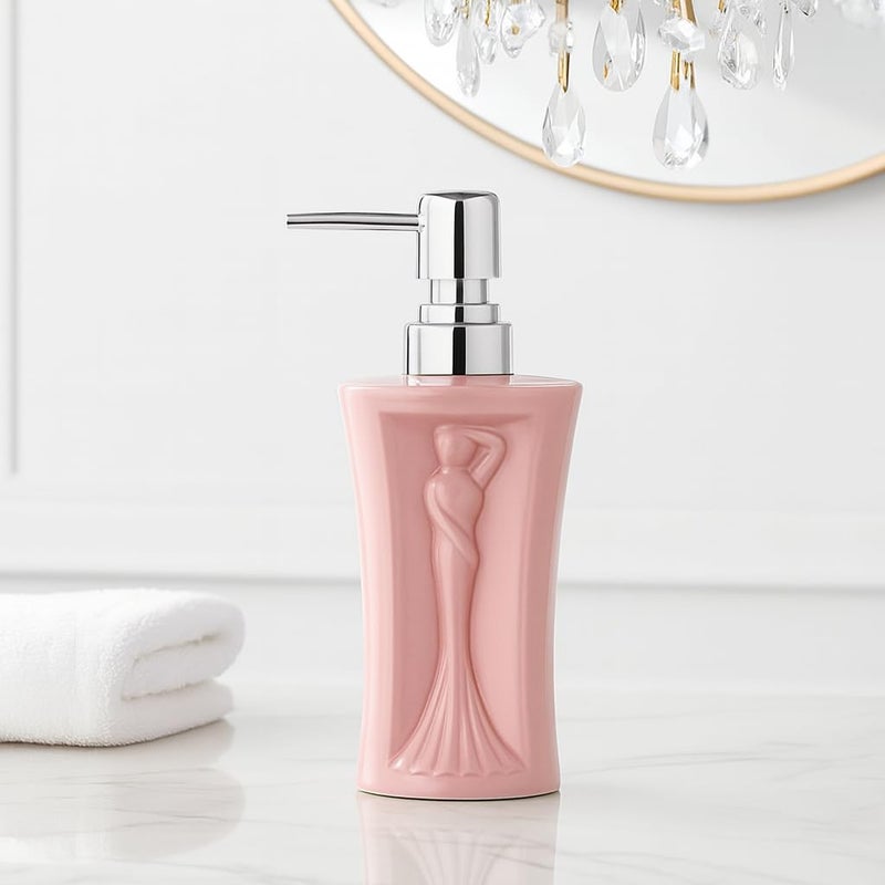 Whizzo® Light Luxury Mermaid Design Ceramic Lotion Bottle Liquid Soap Dispenser Home Hand sanitizer Shampoo Dispenser for Bathroom (360 ML, Pink, Mermaid) - Image 5
