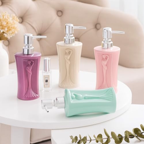 Whizzo® Light Luxury Mermaid Design Ceramic Lotion Bottle Liquid Soap Dispenser Home Hand sanitizer Shampoo Dispenser for Bathroom (360 ML, Pink, Mermaid) - Image 3