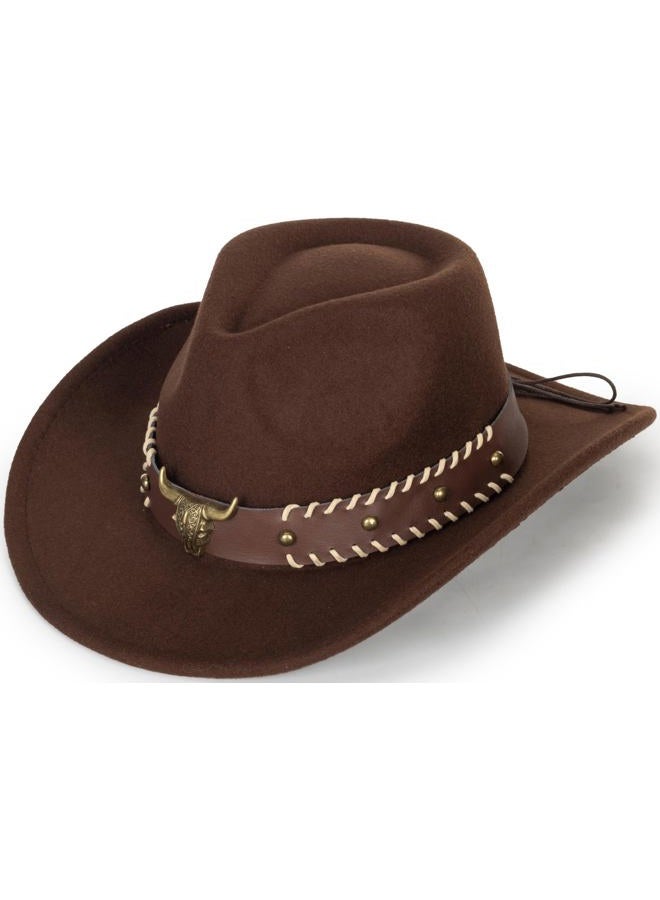 OVOY Kids Girls Boys Felt Fedora Hat Western Cowboy Cowgirl with Buckle Belt Felt Fedora Hats (for Kids 3-7 Years), Coffee, 2-7 Years - Image 1