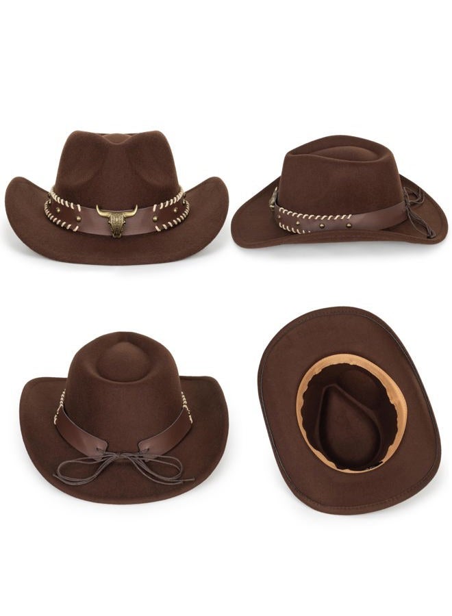OVOY Kids Girls Boys Felt Fedora Hat Western Cowboy Cowgirl with Buckle Belt Felt Fedora Hats (for Kids 3-7 Years), Coffee, 2-7 Years - Image 4