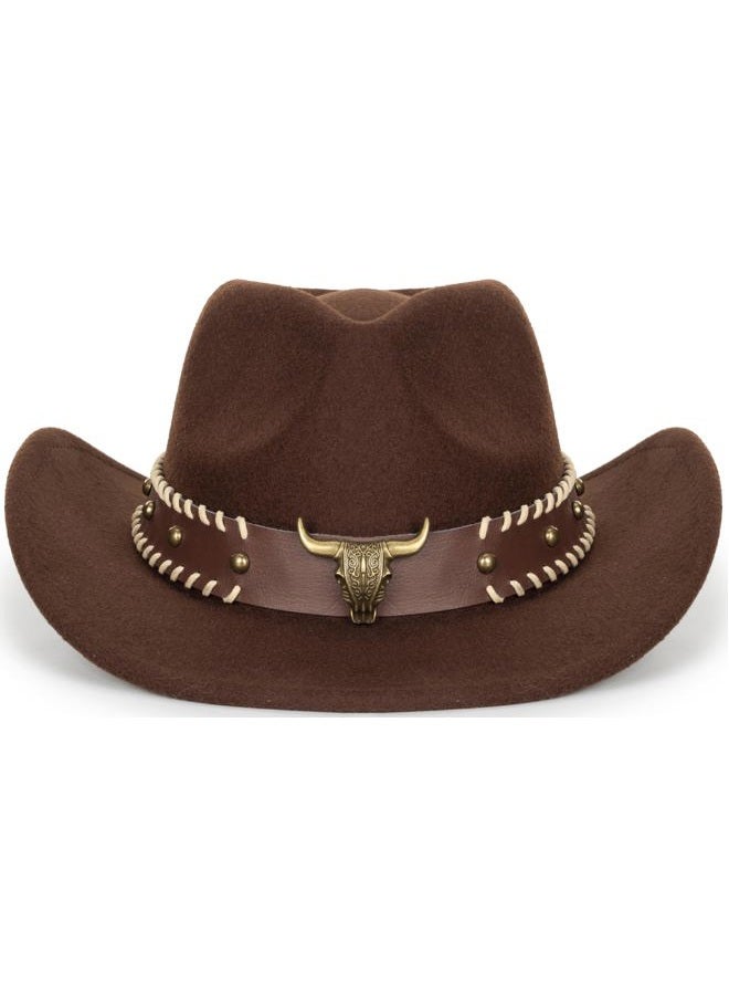 OVOY Kids Girls Boys Felt Fedora Hat Western Cowboy Cowgirl with Buckle Belt Felt Fedora Hats (for Kids 3-7 Years), Coffee, 2-7 Years - Image 5