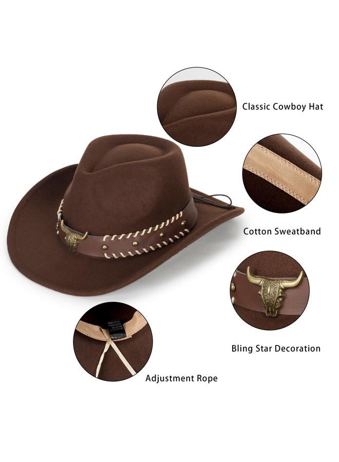 OVOY Kids Girls Boys Felt Fedora Hat Western Cowboy Cowgirl with Buckle Belt Felt Fedora Hats (for Kids 3-7 Years), Coffee, 2-7 Years - Image 2