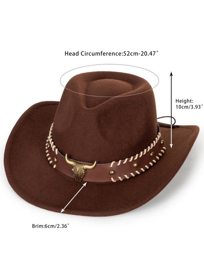 OVOY Kids Girls Boys Felt Fedora Hat Western Cowboy Cowgirl with Buckle Belt Felt Fedora Hats (for Kids 3-7 Years), Coffee, 2-7 Years - Image 3