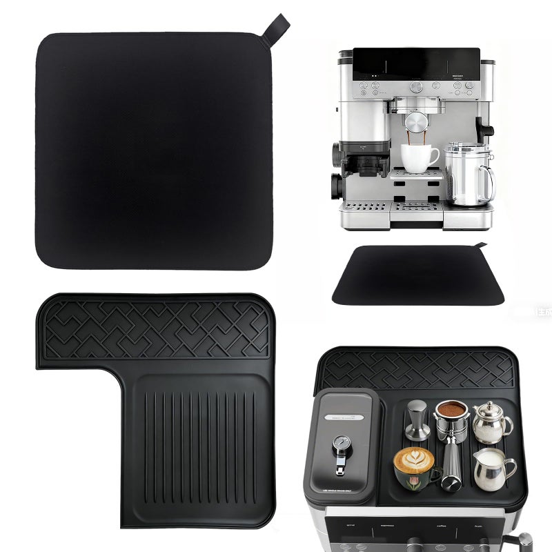 LERSAISFANY Sliding Mat & Top Mat Combo Set for Ninja Luxe CafÃ© ES601ES701 Espresso Machine, 2-in-1 Anti-Slip Rubber Base & Food-Safe Silicone Cover, Full Machine Protection from Scratches, Heat, Spills,Black - Image 1
