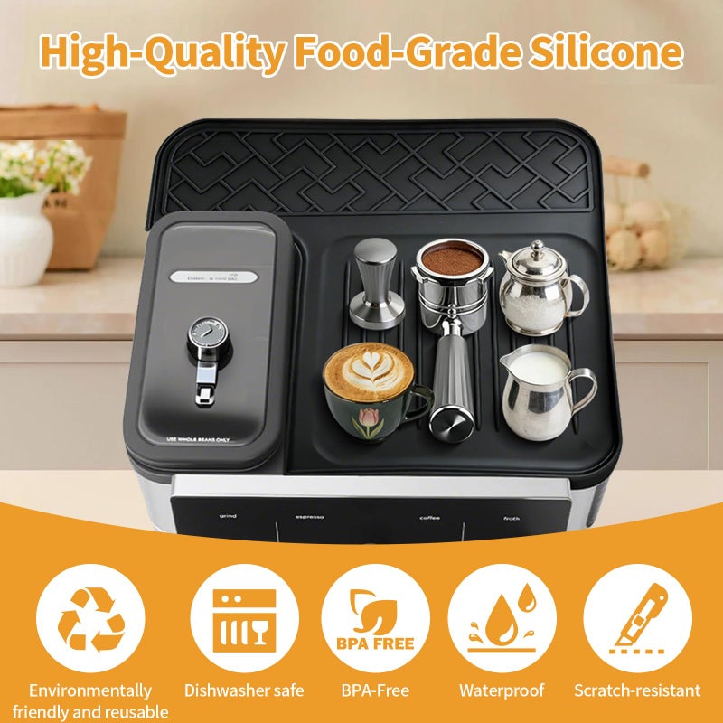 LERSAISFANY Sliding Mat & Top Mat Combo Set for Ninja Luxe CafÃ© ES601ES701 Espresso Machine, 2-in-1 Anti-Slip Rubber Base & Food-Safe Silicone Cover, Full Machine Protection from Scratches, Heat, Spills,Black - Image 3