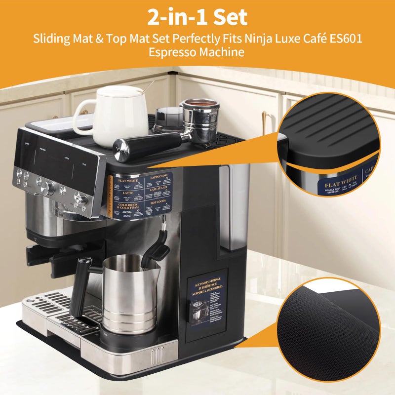 LERSAISFANY Sliding Mat & Top Mat Combo Set for Ninja Luxe CafÃ© ES601ES701 Espresso Machine, 2-in-1 Anti-Slip Rubber Base & Food-Safe Silicone Cover, Full Machine Protection from Scratches, Heat, Spills,Black - Image 2