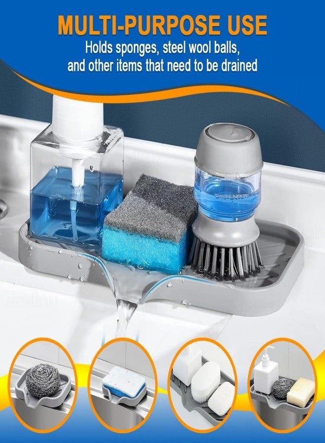 AMIQUS Silicone Kitchen Soap Tray, Kitchen Sink Tray Sponge Tray Dish Sponge Holder, Sink Caddy Organizer for Dish Soap Bottle, Soap Dispenser, Scrubber Brushes, Bathroom Soap Holder - Image 4