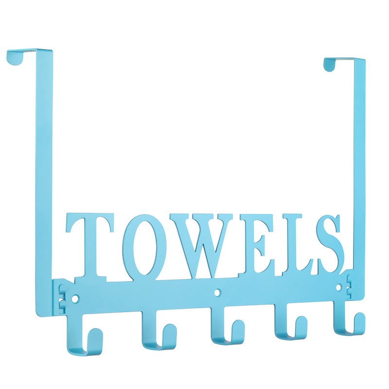 Kuhome Over The Door Towel Holder - Hooks & Rack for Bathroom, Robe & Beach Towels (Blue) - Image 1