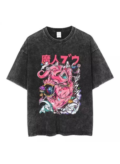 Vintage Washed Dragon Ball Goku Print Cotton Tee WTX01 Black