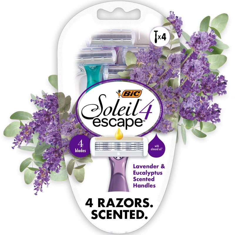 BIC Soleil 4 Escape Scented Women's Disposable Razors With 4 Blades, Comfortable Shave, Lavender & Eucalyptus Scented Handle Shaving Razors for Women, 4 Count - Image 1