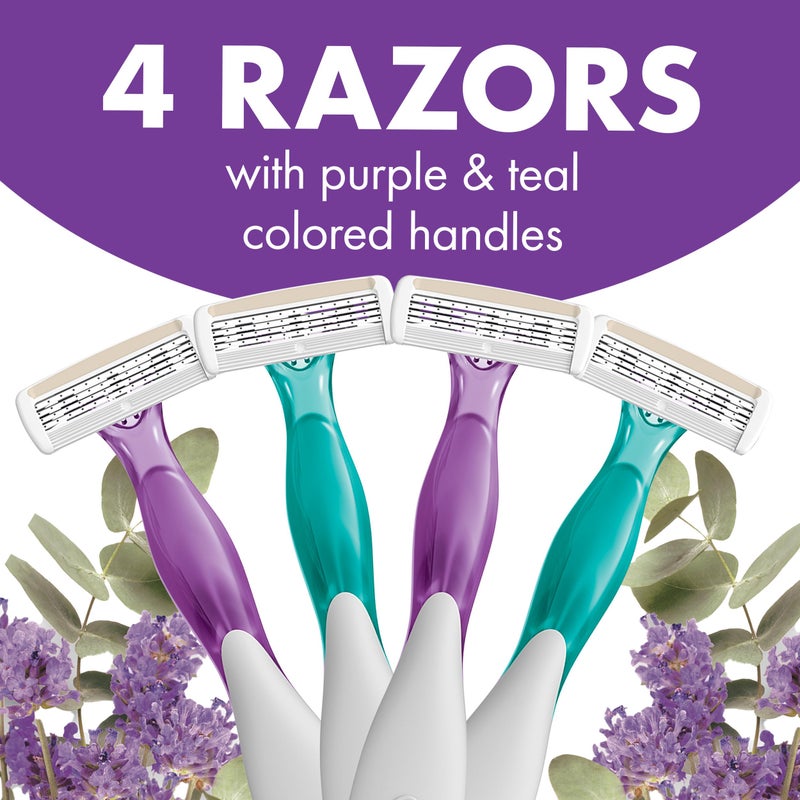 BIC Soleil 4 Escape Scented Women's Disposable Razors With 4 Blades, Comfortable Shave, Lavender & Eucalyptus Scented Handle Shaving Razors for Women, 4 Count - Image 3