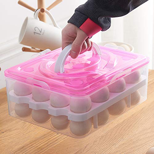 PLUMAZE Double Layer 32 Grid Egg Storage Box Stackable ABS Plastic Egg Storage Containers Holder With Lid and Tray Fridge Kitchen Food Storage BoxPink Lid - Image 4