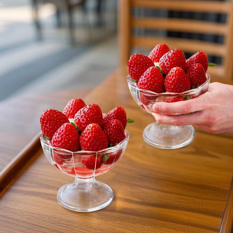 Mezchi Set of 12 Ice Cream Bowl Set, 8 Ounce Plastic Dessert Bowls, Clear Footed Dessert Cups, Ice Cream Cups Bowls for Sundae, Milkshakes, Parfait, Pudding, Fruit - Image 3