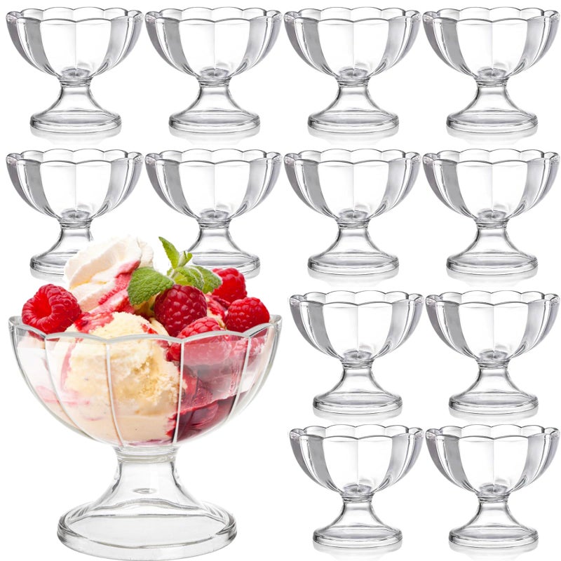 Mezchi Set of 12 Ice Cream Bowl Set, 8 Ounce Plastic Dessert Bowls, Clear Footed Dessert Cups, Ice Cream Cups Bowls for Sundae, Milkshakes, Parfait, Pudding, Fruit - Image 1