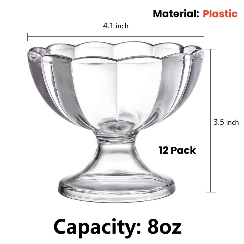 Mezchi Set of 12 Ice Cream Bowl Set, 8 Ounce Plastic Dessert Bowls, Clear Footed Dessert Cups, Ice Cream Cups Bowls for Sundae, Milkshakes, Parfait, Pudding, Fruit - Image 2
