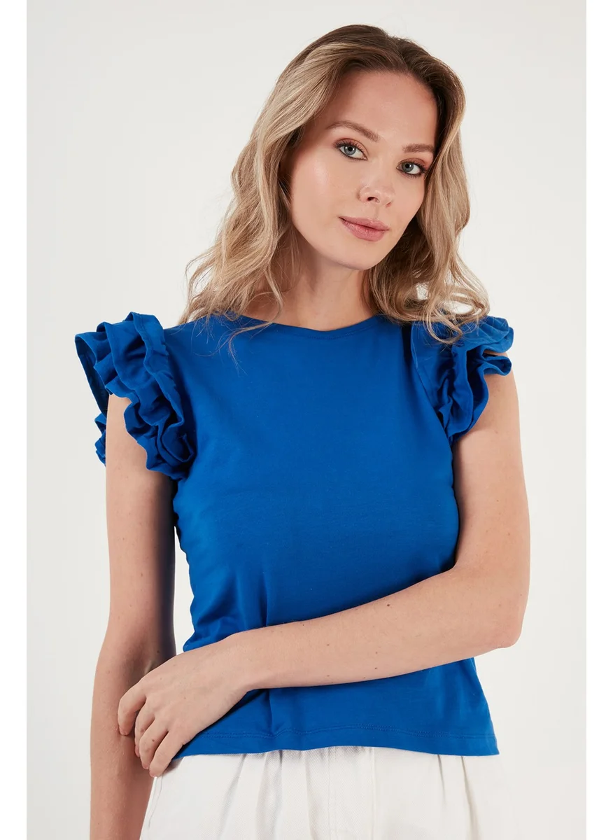 Lela Cotton Ruffled Sleeves Slim Fit Crew Neck T Shirt Women's T Shirt 5864500
