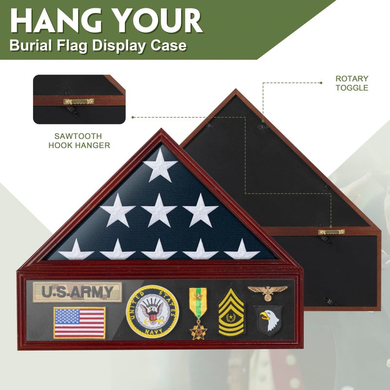 DANF FLAG Large Burial Flag Display Case Veteran Military Medal Shadow Box Fits 5' x 9.5' Folded American Funeral Flag Wooden Memorial Display Frame Gift for Grandfathers, Fathers, Comrade-in-arms, Mahogany - Image 4
