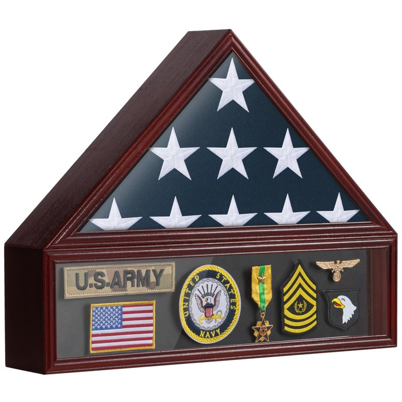 DANF FLAG Large Burial Flag Display Case Veteran Military Medal Shadow Box Fits 5' x 9.5' Folded American Funeral Flag Wooden Memorial Display Frame Gift for Grandfathers, Fathers, Comrade-in-arms, Mahogany - Image 1