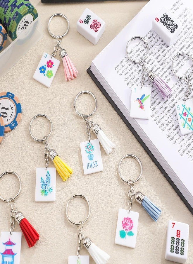 Novabright 8 Pcs Mahjong Tile Keychain with Tassels Funny Bag Ornament Acrylic Key Rings Set Mahjong Jewelry Accessories for Women Men Gifts Valentines Romantic Party Favors, 8 Styles - Image 3