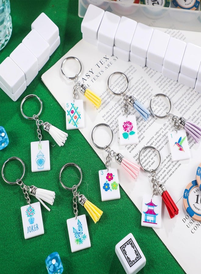 Novabright 8 Pcs Mahjong Tile Keychain with Tassels Funny Bag Ornament Acrylic Key Rings Set Mahjong Jewelry Accessories for Women Men Gifts Valentines Romantic Party Favors, 8 Styles - Image 4