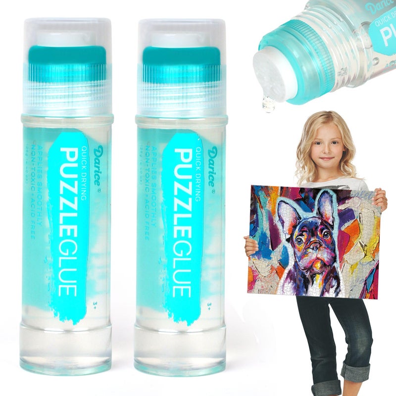 Darice Jigsaw Puzzle Glue Clear, Easy-On Applicator Head, Quick-Drying Pack of 2 Non-Toxic Jigsaw Puzzle Saver Glue for 1000/1500/3000 Piece Puzzles - 130ml X2 Bottle - Image 1