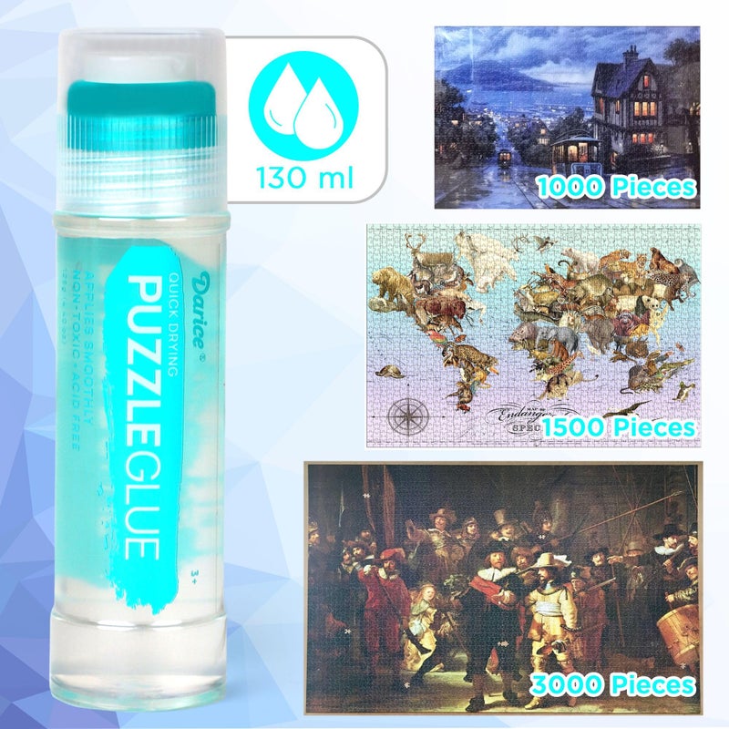 Darice Jigsaw Puzzle Glue Clear, Easy-On Applicator Head, Quick-Drying Pack of 2 Non-Toxic Jigsaw Puzzle Saver Glue for 1000/1500/3000 Piece Puzzles - 130ml X2 Bottle - Image 2