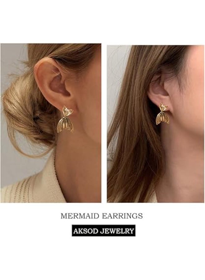 Rwnq Stainless Steel Dangle Mermaid Tail Earrings for Women - Elegant and Unique  Drop Earrings - Lightweight Fashion Jewelry Perfect for Parties, Beach, and Girl Gifts - Earrings_Accessories_Women's Earrings" - Image 2