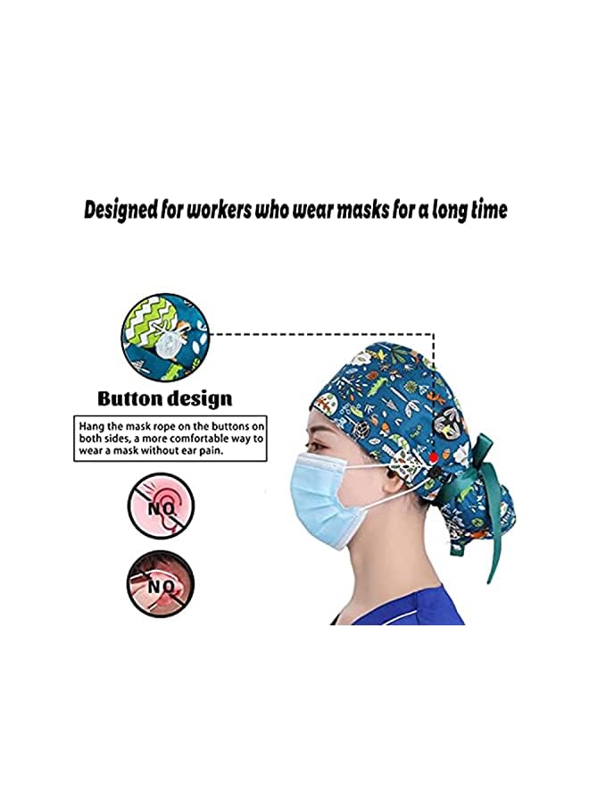 KASTWAVE 2 Pack Head Covers Shower Caps Fashion Working Cap With Buttons And Sweatband Cotton Working Hats With Adjustable Ponytail Pack Sweatband Ribbon Tie Back Hats For Long Hair Women And Men - Image 3