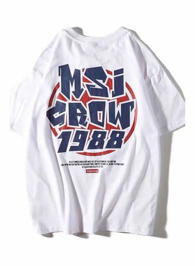 NIBEMINENT Casual Printed T-shirt White/Blue/Red - Image 1