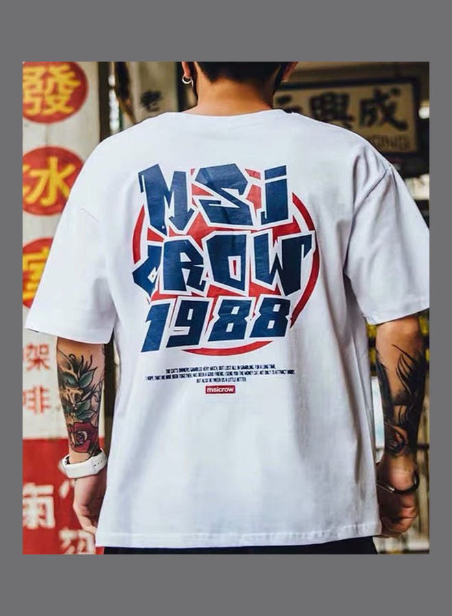 NIBEMINENT Casual Printed T-shirt White/Blue/Red - Image 3